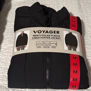 Black Men's Polar Fleece Lined Puffer Jacket